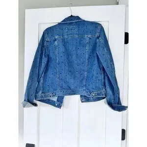 LOFT Denim Jacket with Black Polka Dots Size Large NEW With Tags Jean Jacket